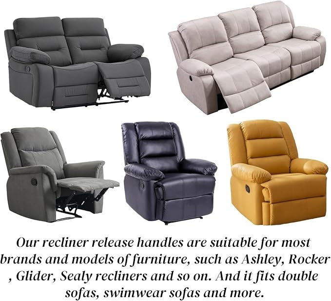 2 Sets of Metal Recliner Release Pull Handle, Universal Heavy Duty Sofa Release Lever Pull Handle with Cable, Recliners Repair Replacement Parts Fits Most Furniture Recliner Couch Sofa Chair
