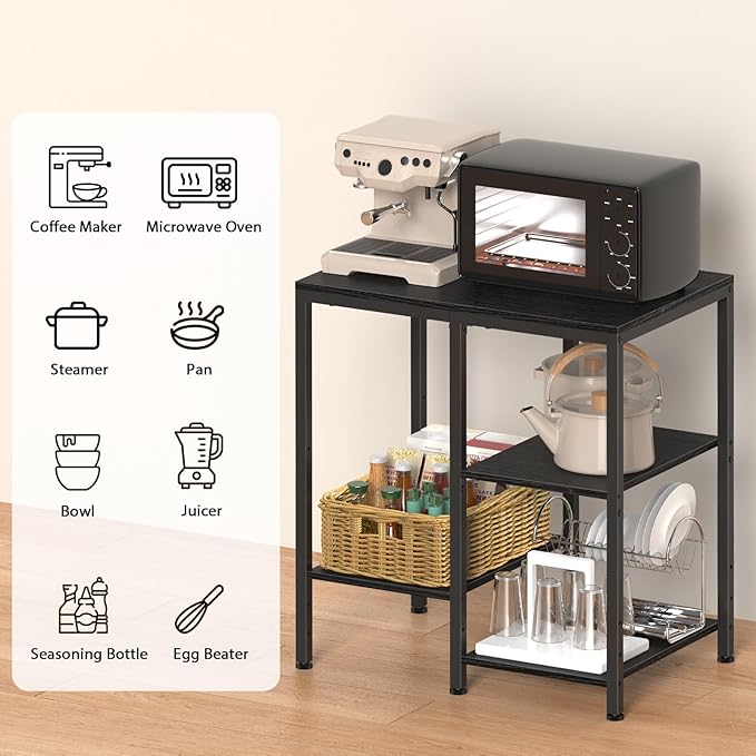 Kitchen Microwave Stand,4-Tier Adjustable Bakers Rack,Multi-Purpose Kitchen Storage Cart for Coffee Station,Space-Saving Metal Appliance Shelf for Living Room (Coal-Black)