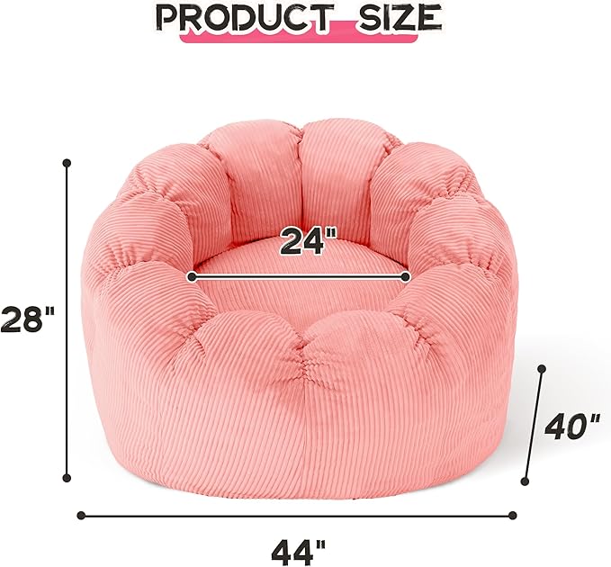 HABUTWAY Giant Bean Bag Chair for Adults/Kids/Teens, Pumpkin Bean Bag Couch Comfy Reading Chair for Bedroom, Corduroy Lazy Sofa Loughe Chair with Wider Seat Depth & Non-Slip Bottom(Pink)