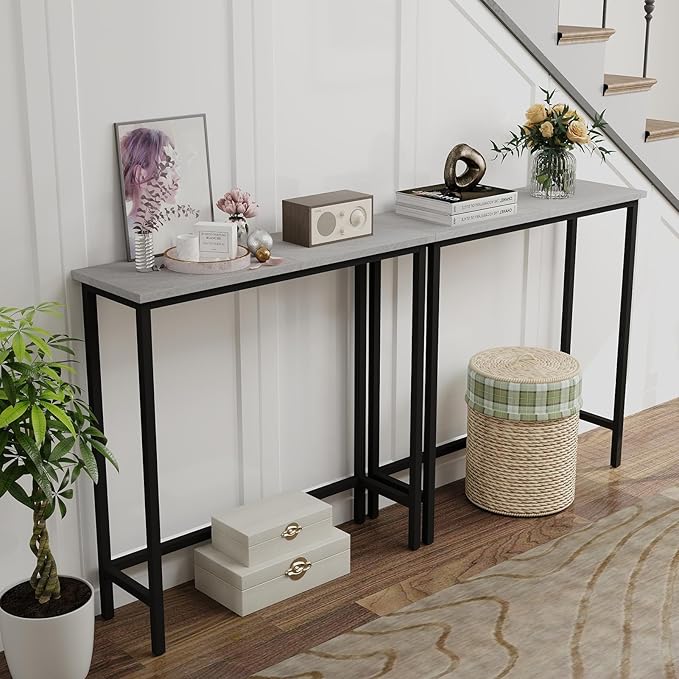 HollyHOME Narrow Hallway Table, 29.5" Small Console Table, Slim Entryway Table, Sofa Table, for Hallway, Bedroom, Living Room, Foyer, Dark Grey Visit The Store