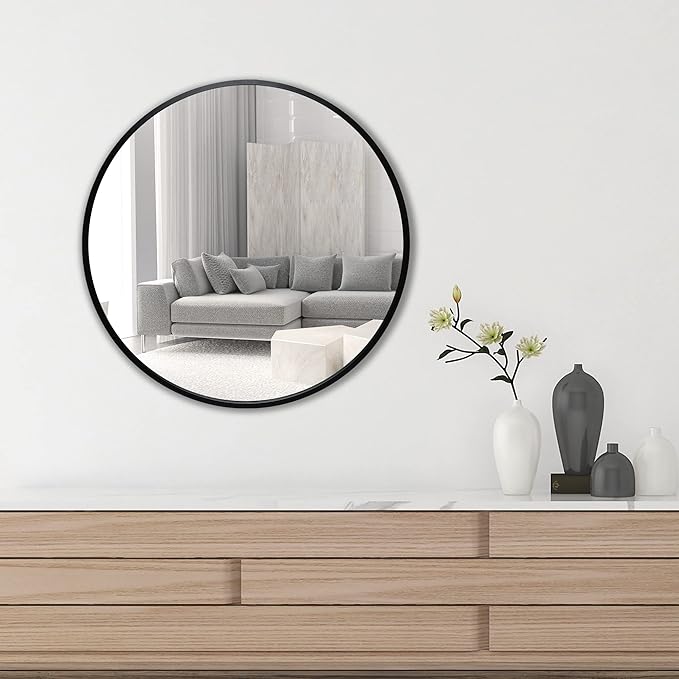 FrameWorks 28" Deluxe Contemporary Black Circular Aluminum Mirror