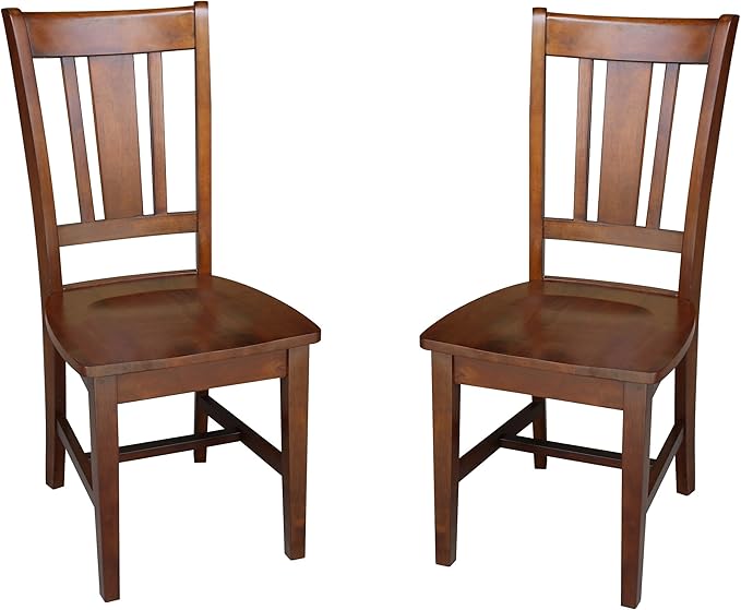 IC International Concepts, Set of Two San Remo SplatBack Dining Chairs, Espresso, 225lbs wt capacity, Solid Real Wood, Sturdy Parawood, Espresso