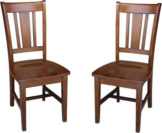 IC International Concepts, Set of Two San Remo SplatBack Dining Chairs, Espresso, 225lbs wt capacity, Solid Real Wood, Sturdy Parawood, Espresso