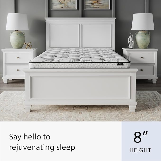 Signature Design by Ashley Full Size Chime 8 Inch Medium Firm Innerspring Mattress with Pressure Relief Quilt Foam, Fiberglass Free, Mattress In A Box