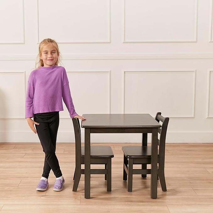 ECR4Kids 24in x 24in Hardwood Table and Chair Set, 12in Seat Height, Kids Furniture, Grey Wash
