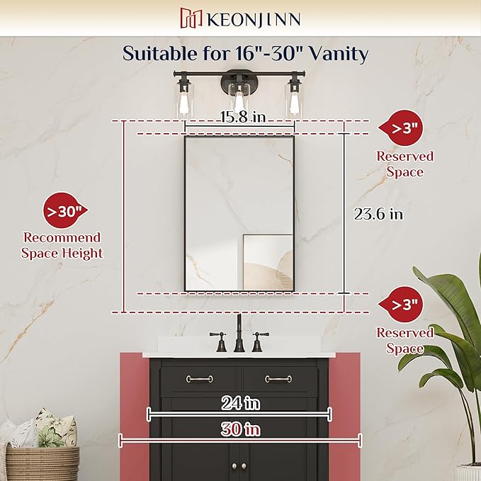 Keonjinn Black Bathroom Mirror for Over Sink 16 x 24 Inch Small Rectangle Vanity Mirror Metal Framed Mirror Brushed Black Wall Mount Modern Farmhouse Bathroom Mirror(Horizontal/Vertical)