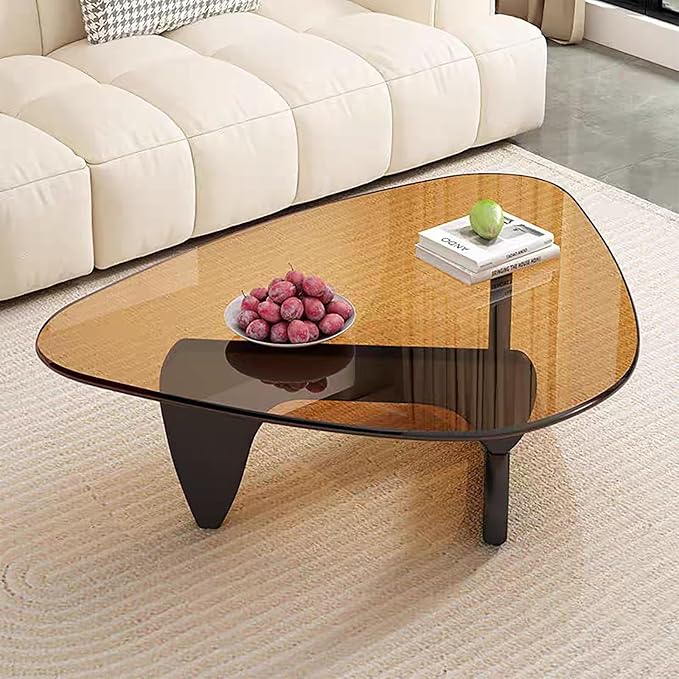 Modern Glass Coffee Table for Living Room, Small mid Century Modern Coffee Table, Sleek Coffee Tables, Suitable for Bedroom Living Room Reception Office Tables（Black/Brown，Small）