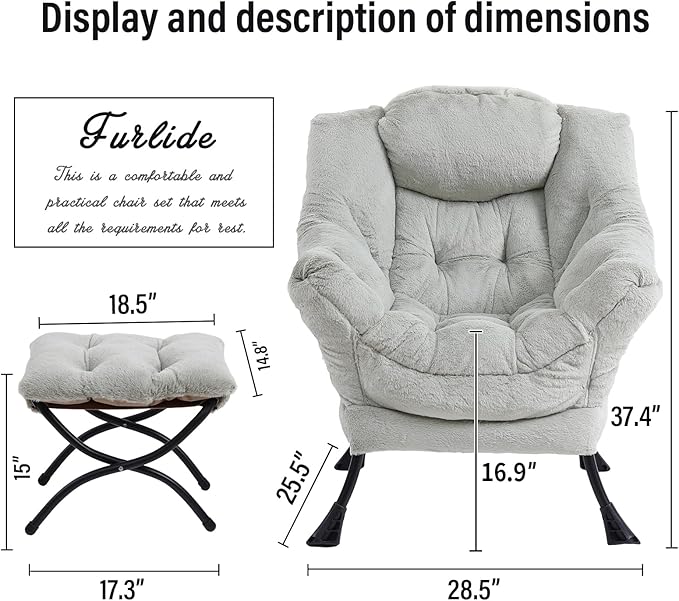 Lazy Chair with Ottoman, Modern Chair with Folding Footrest, Lounge Accent Chair, Comfortable Reading Chair (Plush Green)