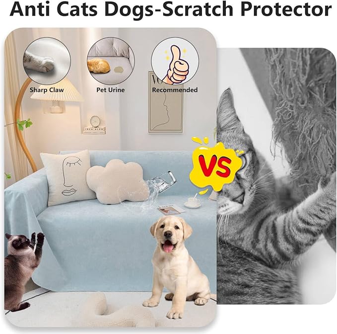 STACYPIK Waterproof Pet-Friendly Couch Cover, Non-Slip Light Blue Sofa Cover for 2 Cushion Couch, Anti Scratch Sofa Cover for Dog, Washable Furniture Protector for Living Room, Loveseat Cover-71X118IN