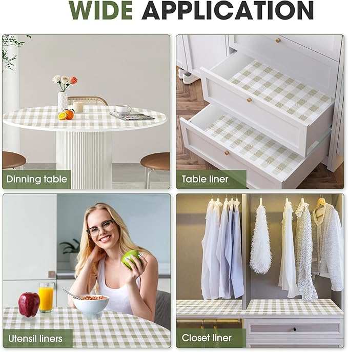 Beautysaid Shelf and Drawer Liner for Kitchen Cabinet, Non Adhesive Non Slip Shelf Paper Waterproof Washable Thickened for Dresser Pantry Shelve Bathroom Protector Liner(Checkered,12 in x 10 FT)