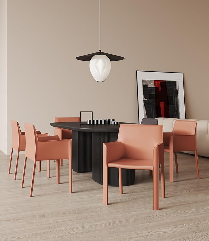 Manhattan Comfort Vogue Modern Faux Leather Dining Chairs, Metal Frame, Comfortable Padded Seat, Fully Assembled Armchair Accent Furniture, Set of 1, Clay
