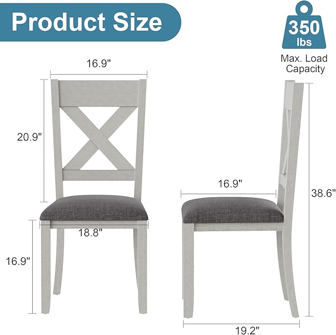 Solid Wood Dining Chair Set of 2, Part of Dining Table Set, Mix and Match Table, Chair Sold Separately for Dining Room, Kitchen, Grey