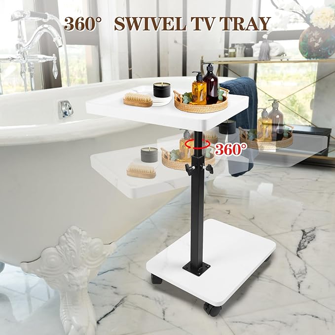 C Table Side Table End Table Adjustable Height，C Shaped End for Couch，Snack Tables,360°Swivel TV Tray Sofa Table， For Small Spaces，Side Tables living room and bedroom for Sofa, Bed,Chair(White)