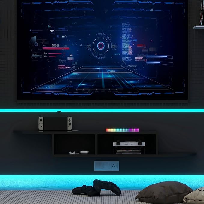 GHC Floating TV Stand, Wall Mounted Entertainment Center and Cabinet Shelf, TV Console with Storage, Media Console for DVD Player, Space-Saving Under TV Shelf for Bedroom, Living Room (Black)