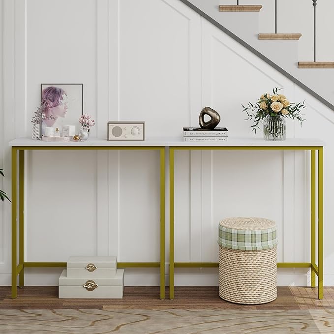 HollyHOME Narrow Console Table, 29.5" Slim Entryway Table, Sofa Stand, Hallway Shelf for Hallway, Bedroom, Living Room, Foyer, White