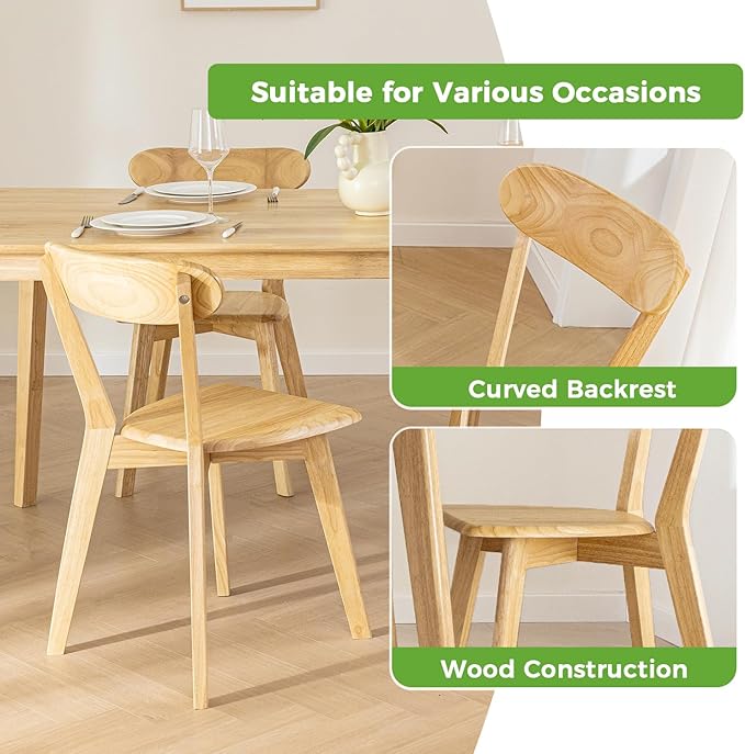 DELAVIN Solid Wood Dining Chairs Set of 4, Farmhouse Oak Wood Kitchen Chair, Mid Century Modern Dining Room Chairs, Natural