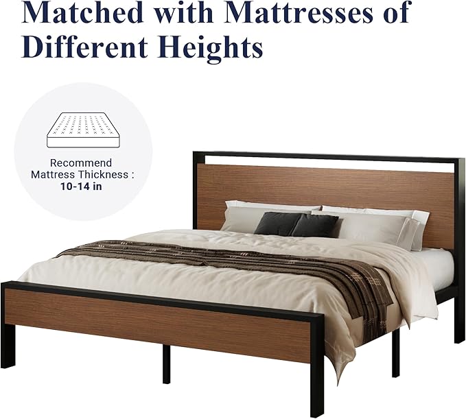 Allewie King Size Platform Bed Frame with Wooden Headboard and Footboard, Heavy Duty 12 Metal Slats Support, No Box Spring Needed, Under-Bed Storage, Noise Free, Easy Assembly, Walnut