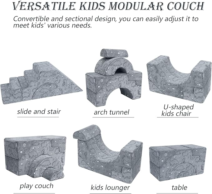 MeMoreCool Foam Climbing Toddler Couch, Modular Kids Sofa with Slide & Stair, Convertible Baby Couch for Playroom, Sectional Furniture for Crawling, Climbing, and Kids’ Play