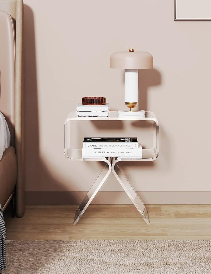 Acrylic Nightstand Side Table Modern Design Clear Home Decor Display End Table for Living Room (Clear)