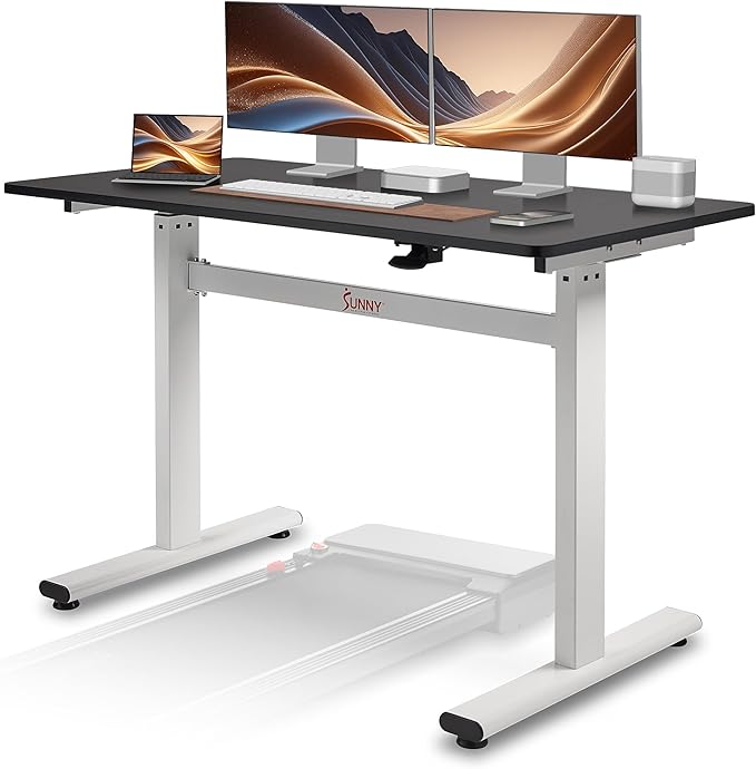 Sunny Health & Fitness Multi-Purpose Air-Drive Adjustable Standing Desk, Pneumatic Air Lifting, Electricity-Free, Scratch-Resistant Surface with up to 47.2" Height, Treadmill Compatible SF-A023001