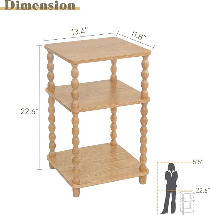 End Table, Modern Side Table with 3 Tier Open Shelf, Small Table Bed Side Tables Bedroom for Small Spaces, Living Room and Office (Rustic Walnut)