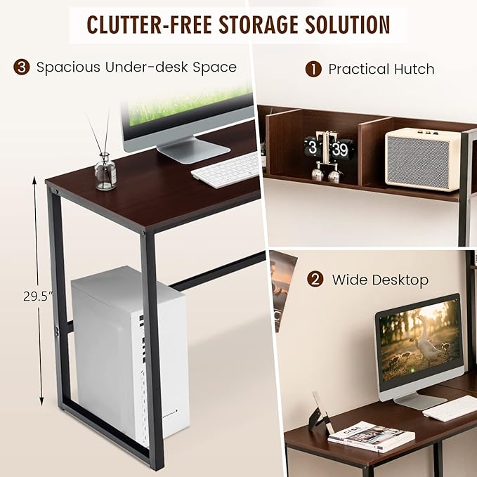 Tangkula Reversible L-Shaped Desk with Hutch, Space Saving Corner Computer Desk with Storage Shelves, Home Office Study Writing Desk Computer Workstation with Storage Bookshelf, Gaming Desk