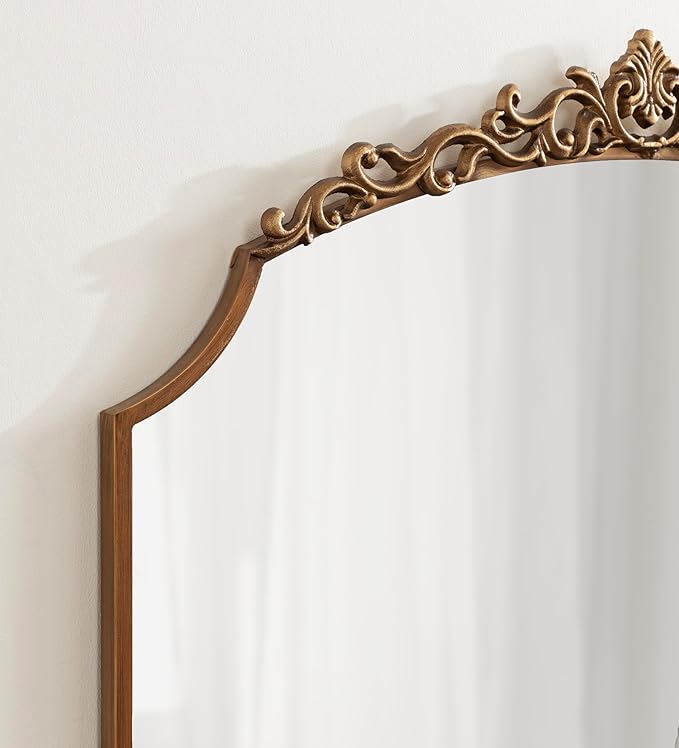 Kate and Laurel Arendahl Ornate Traditional Arched Scallop Mirror; 24 x 36; Antique Gold; Decorative Baroque Style Scalloped Arch Vintage Gold Mirror with Ornamental Crown