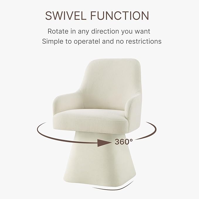 Swivel Dining Chairs Set of 4, Mid Century Modern Chairs Fabric Upholstered Armchair with Armrest & Ergonomic Backrest for Dining Room, Kitchen, Bedroom, Living Room, Beige, 4 Boxs