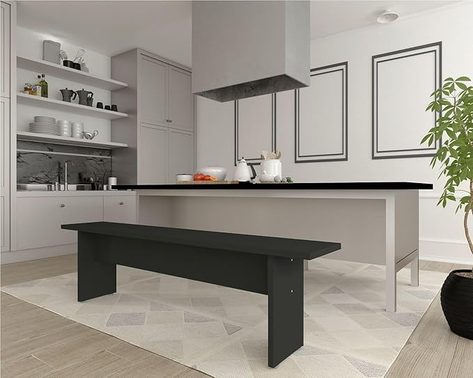 Manhattan Comfort Nomad 67" Dining Bench Seat for Indoor and Outdoor Use, Kitchen, Breakfast Nook, 2 Person Seating, Modern Rustic and Farmhouse Chic Design with Wood Grain Finish, Grey