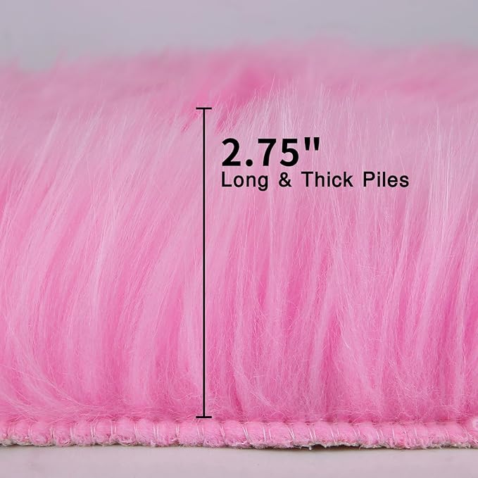 duduta Hot Pink Faux Fur Rug 3x5 ft, Fluffy Shag Rectangular Sheepskin Rug for Bedroom Nursery Living Room Dorm Washable