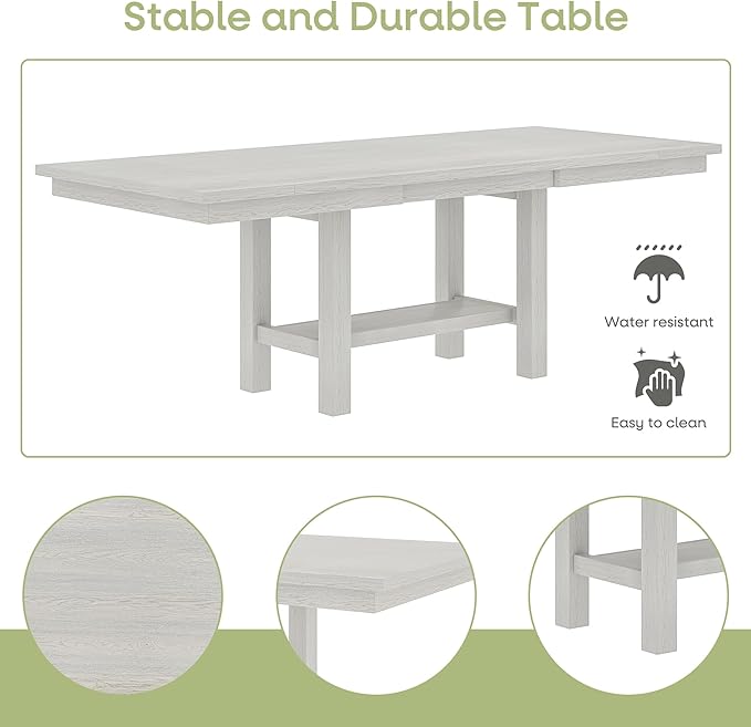 Solid Wood Extendable Farmhouse Dining Table for 4-6, Space-Saving Design for Home Kitchen and Dinner, Grey