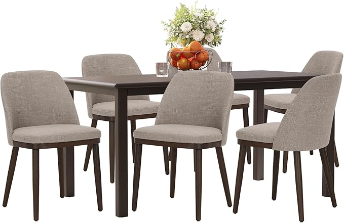 COLAMY 60 Inch Rectangular Kitchen Dining Table for 6, Modern Farmhouse Dining Table Set for 6, Wood Dining Table and Upholstered Dining Chairs for Kitchen, Dining Room, Restaurant, Brown/Camel
