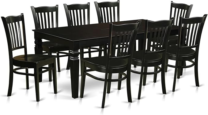 East West Furniture LGGR9-BLK-W 9 Piece Modern Dining Table Set Includes a Rectangle Wooden Table with Butterfly Leaf and 8 Dining Chairs, 42x84 Inch, Black