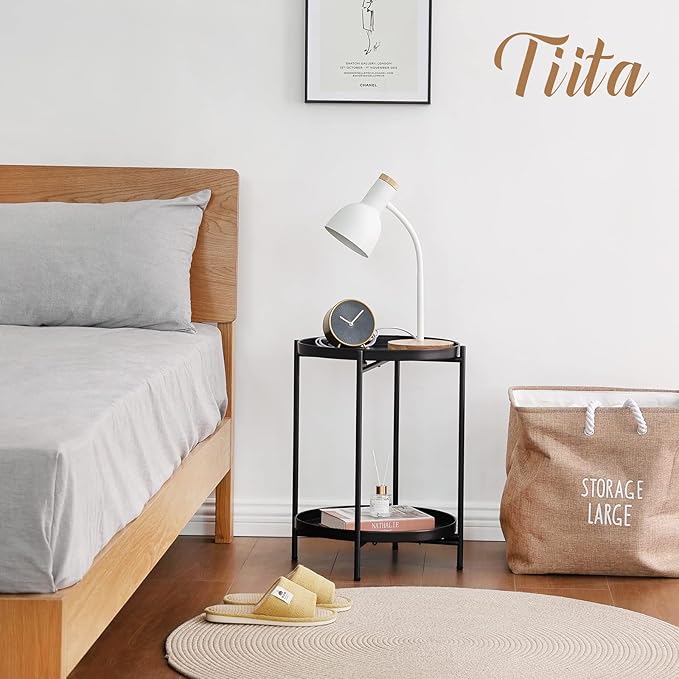 Tiita 2 Pack Round End Table Mental 2-Tier Side Table Nightstand/Small Iron Tables Accent Coffee Table for Living Room Bedroom Office Small Space