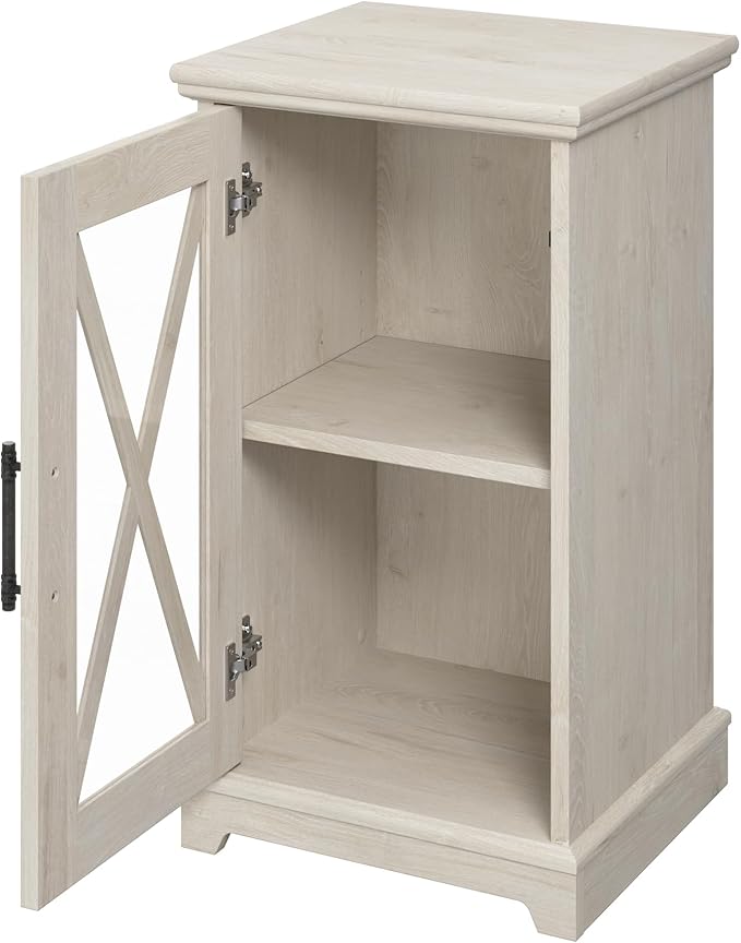 Bush Furniture Lennox Small Farmhouse End Table with Storage in Linen White Oak | Living Room Organization