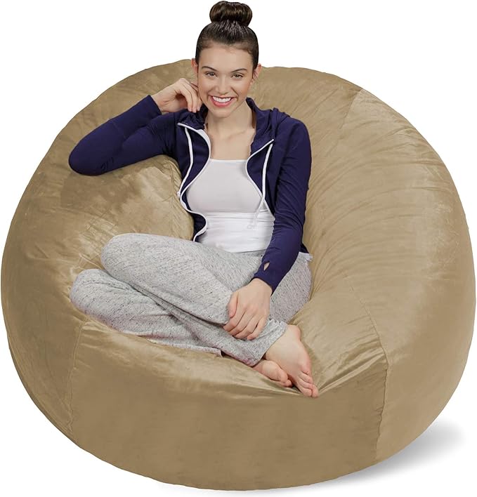 Sofa Sack Bean Bag Chair - Plush, Ultra Soft - Memory Foam Bean Bag Chair with Microsuede Cover - Stuffed Foam Filled Furniture and Accessories for Dorm Room 5 Feet - Camel