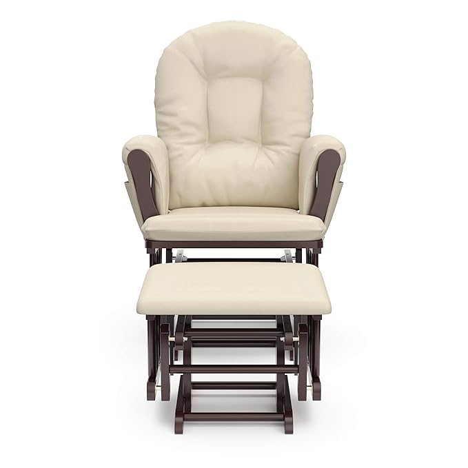 Storkcraft Premium Hoop Glider & Ottoman (Espresso with Beige) — GREENGUARD Gold Certified, Solid Wood Craftsmanship, Convenient Storage Pockets, Smooth-Gliding Chair for Nursery, Multi-Award-Winning