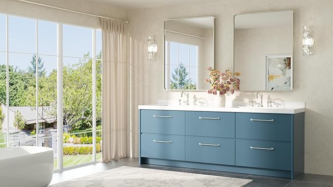 TETOTE Brushed Nickel Mirror 28 x 36 Brushed Nickel Metal Framed Bathroom Mirror, Tempered Glass, Modern Farmhouse Wall Mounted Mirror for Decorative(Horizontal/Vertical)
