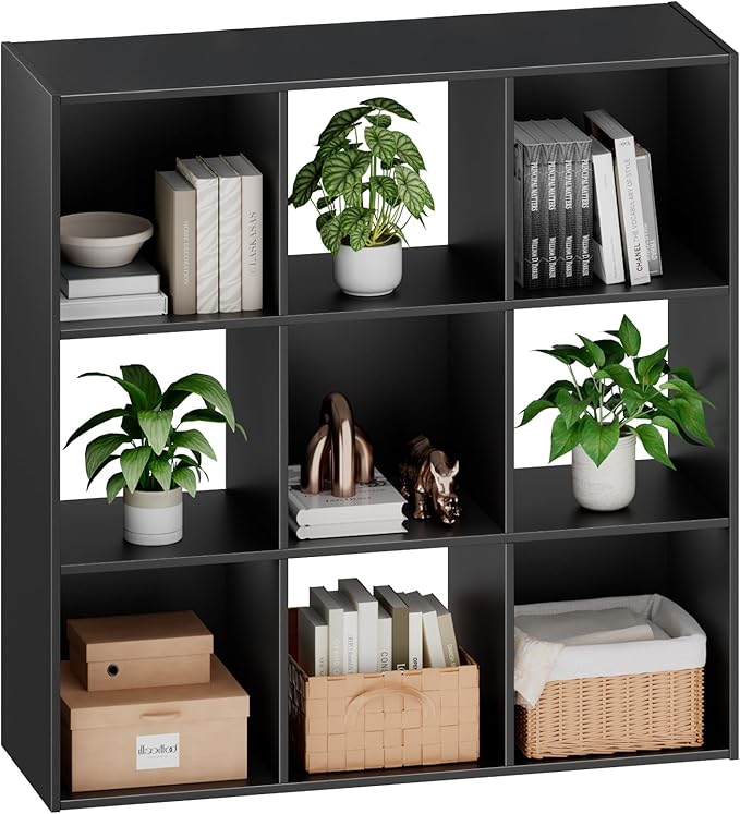 Sweetcrispy 9 Cube Storage Organizer - Open Cube Bookshelf with 5 Removable Back Panels, Display Storage Bookcase for Living Room, Bedroom, Entrance Hall, Home Office，36" L×11.6" W×36" H, Black