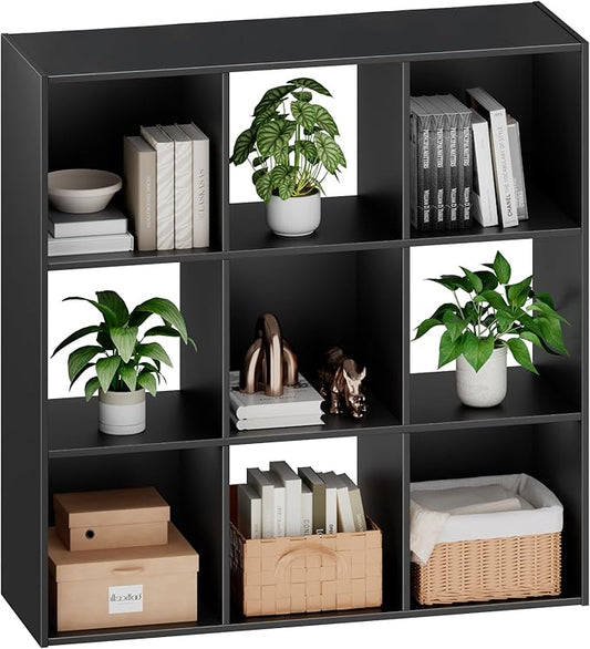 Sweetcrispy 9 Cube Storage Organizer - Open Cube Bookshelf with 5 Removable Back Panels, Display Storage Bookcase for Living Room, Bedroom, Entrance Hall, Home Office，36" L×11.6" W×36" H, Black