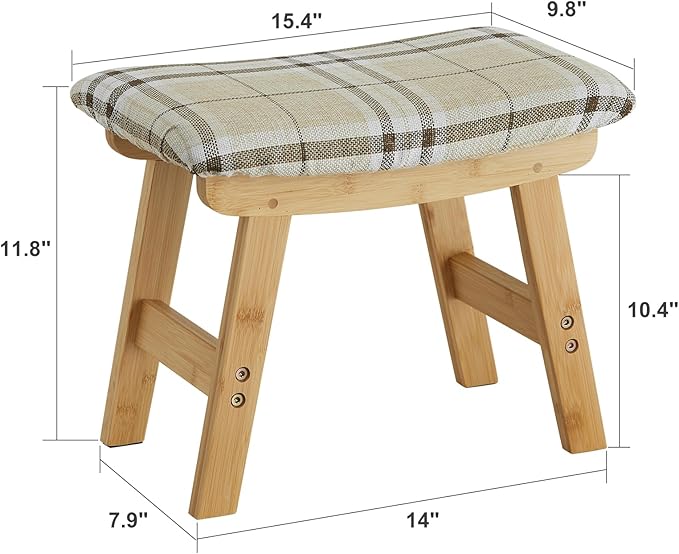 Foot Stool Ottoman Foot Rest Under Desk,Small Stool for Living Room, Bedroom and Kitchen (Natural Legs - Stripes Stool Surface)