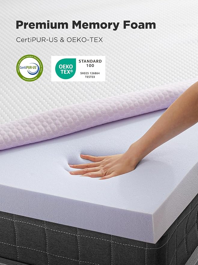 PERLECARE 2 Inch Gel Memory Foam Mattress Topper for Pressure Relief, Premium Soft Mattress Topper for Cooling Sleep, Non-Slip Design with Removable & Washable Cover, CertiPUR-US Certified Queen