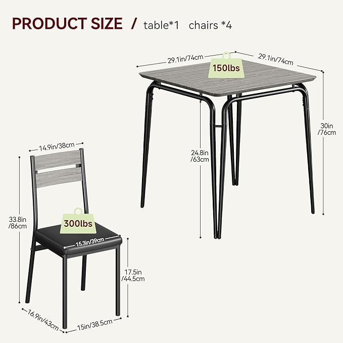 Dining Table for 2, Small Table and Chairs Set of 2, Square Dinette Set for 2, 3 Piece Kitchen & Dining Room Sets for Small Space (Oak, Table with 2 Upholstered Chairs)
