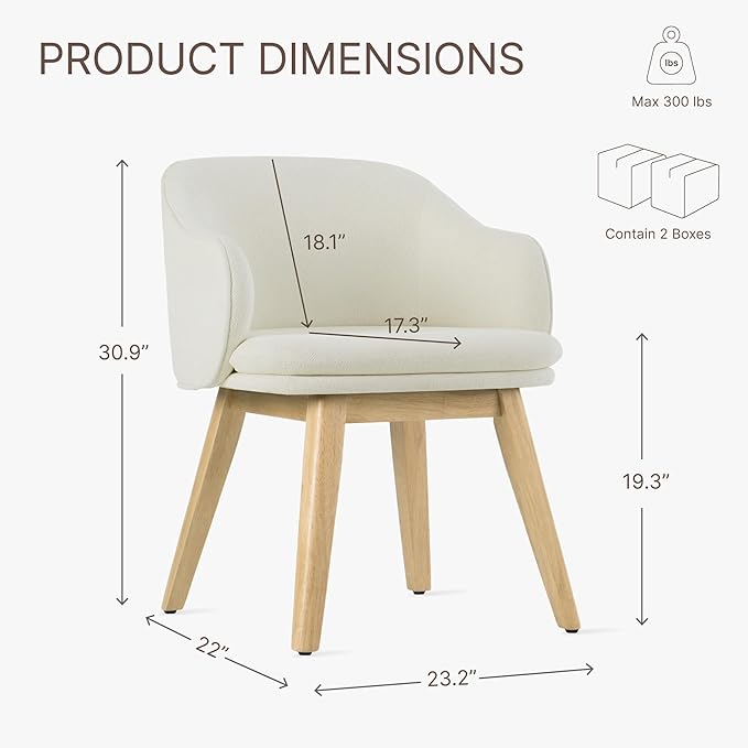 Wooden Dining Chairs Set of 4, Fabric Upholstered Modern Dining Room Chairs with Barrel Backrest & Double-Layer Thick Cushion for Living Room, Restaurant, Kitchen and Café, Beige, 2 Boxs