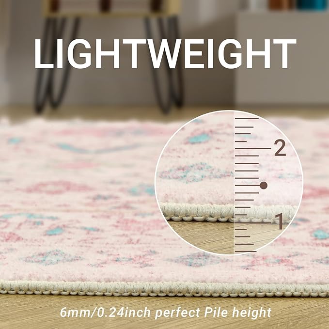 zesthome Pink Rug - 5x7 Area Rugs for Bedroom, Stain Resistant Washable Rugs for Nursery Room, Living Room, Home Decor, Girls Rug (Pink/Blue,5'x7')