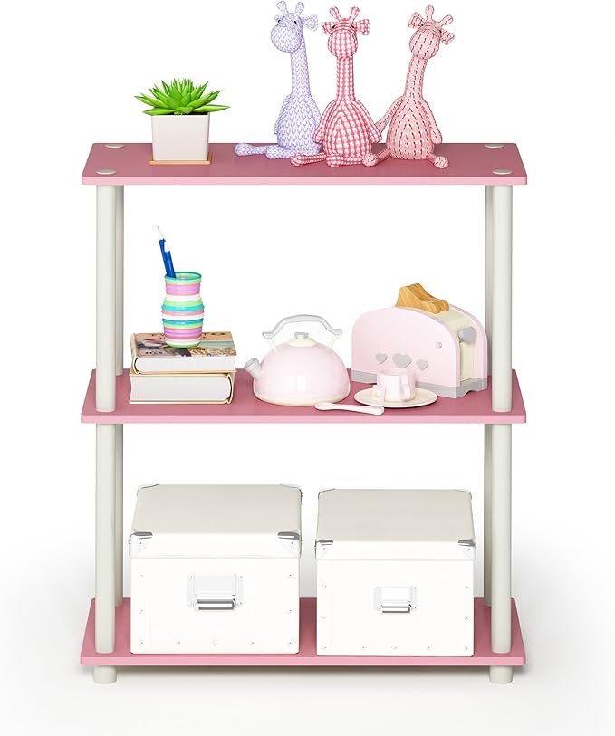 Furinno Turn-N-Tube 3-Tier Compact Multipurpose Shelf Display Rack, Pink/White