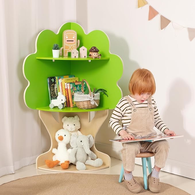 OOOK Tree Bookshelf for Kids Reading Nook, Corner Bookcase Toy Storage for Playroom, Classroom, Playroom, Nursery