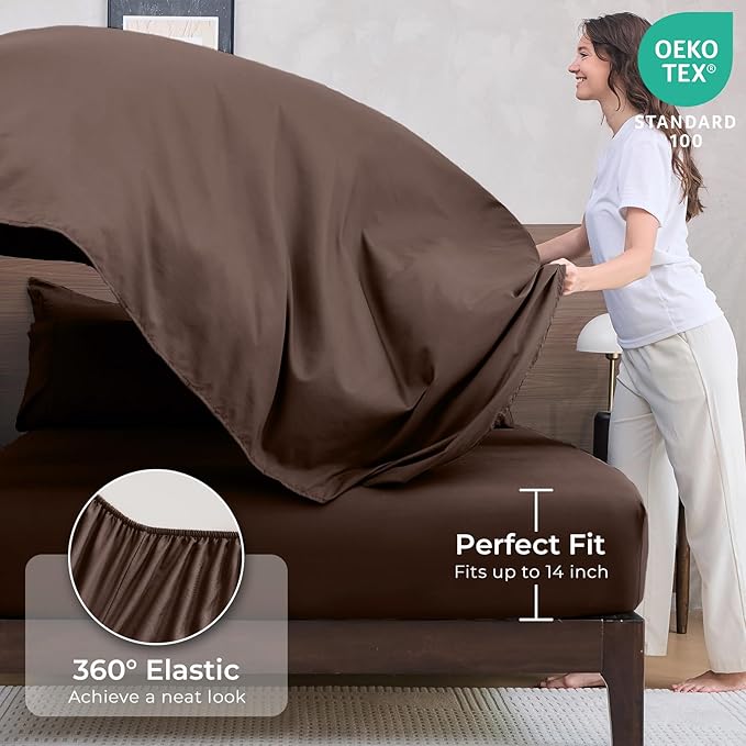 HEVUMYI Brown Queen Comforter Set - 7-Piece All Season Bed in a Bag Queen, Ultra Soft Bedding Set with Comforter, Flat Sheet, Fitted Sheet, Pillowcases, Pillow Shams