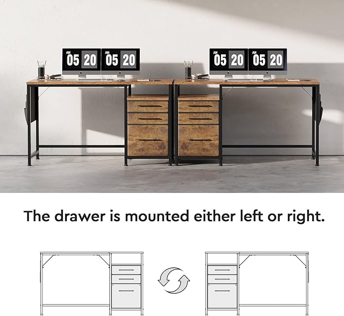 Maihail Computer Desk with Drawers, 47 inch Desk with 2 Drawers and Shelves, Office Desk with Storage, Desk with Storage Bag, Home Office desks with Drawers, Metal Frame for PC Laptop, Rustic Brown2