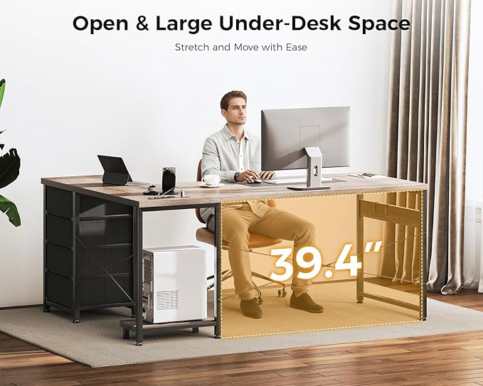 AODK L Shaped Desk with 4 Tier Drawers, 53" Reversible Gaming Desk with Power Outlets, L Shaped Computer Desk with USB Charging Port and Host Stand, Home Office Corner Desk, Easy to Assemble, Grey Oak